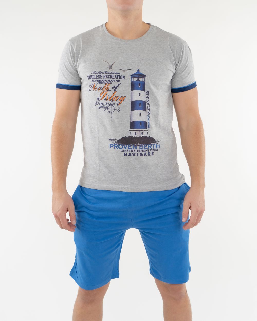 Navigare Intimo - Letnja muška pidžama svetlo sive boje